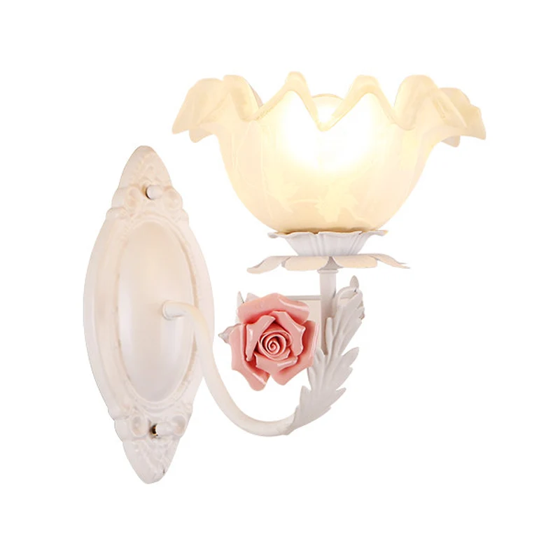 Opaal glazen bloem schanslamp American Garden 1-lamps woonkamer wandlamp lichtbruin/wit Clearhalo
