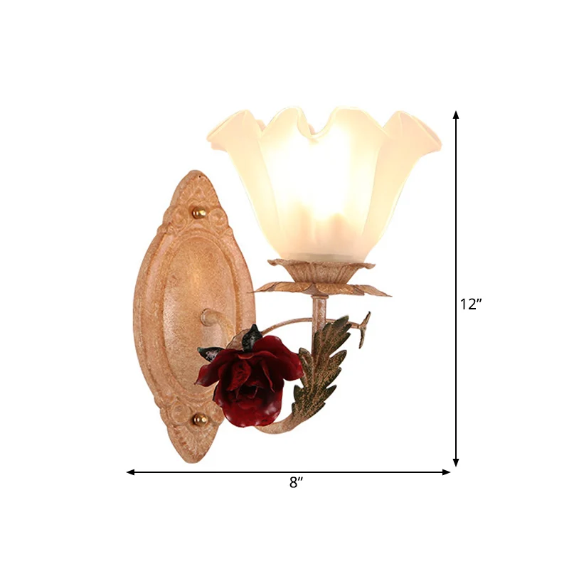 Opaal glazen bloem schanslamp American Garden 1-lamps woonkamer wandlamp lichtbruin/wit Clearhalo