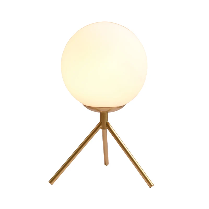 Opaal glazen bol bureaulamp modern 1-lamps nachttafellamp goud/zwart met metalen statief Clearhalo