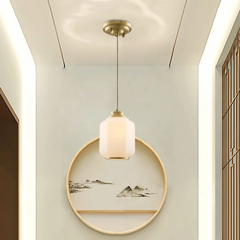 Opaal glazen lantaarn hanglamp Traditioneel 1-lamps hangende plafondlamp messing Clearhalo