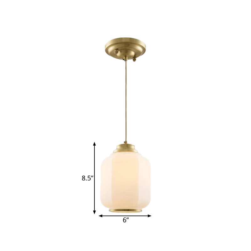 Opaal glazen lantaarn hanglamp Traditioneel 1-lamps hangende plafondlamp messing Clearhalo
