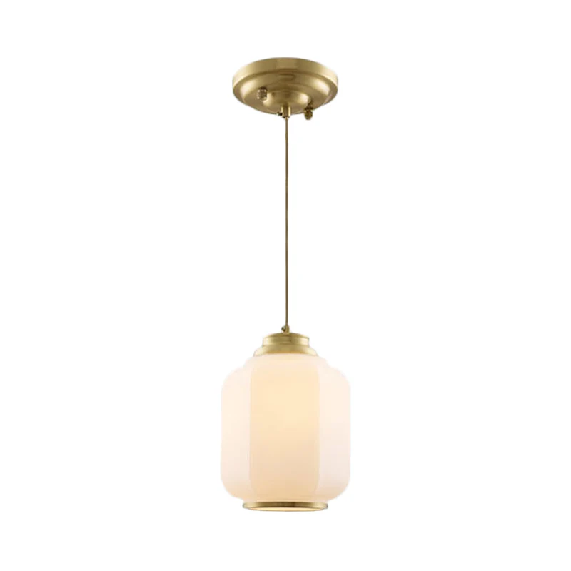 Opaal glazen lantaarn hanglamp Traditioneel 1-lamps hangende plafondlamp messing Clearhalo