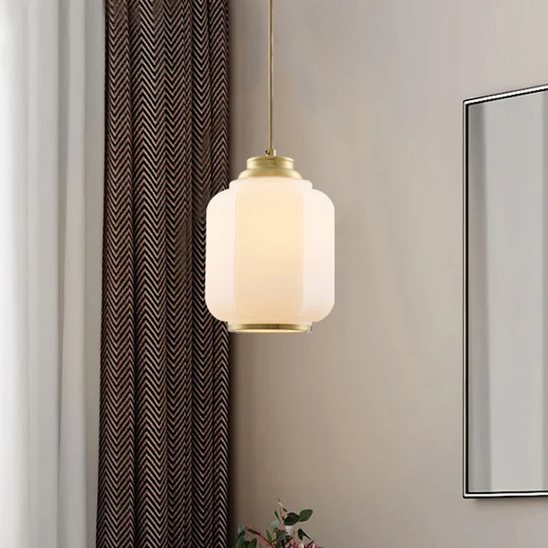 Opaal glazen lantaarn hanglamp Traditioneel 1-lamps hangende plafondlamp messing Clearhalo