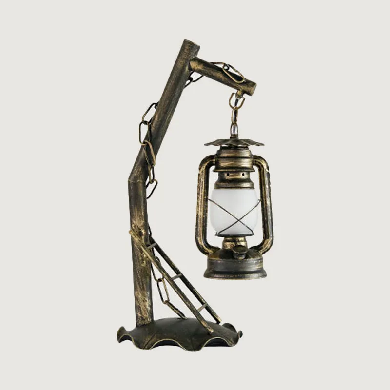 Opaal glazen lantaarn tafellamp Vintage 1 slaapkamer bureaulamp messing met metalen schuine arm Clearhalo
