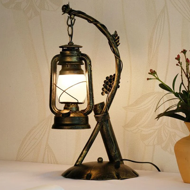 Opaal glazen lantaarn tafellamp Vintage 1 slaapkamer bureaulamp messing met metalen schuine arm Clearhalo