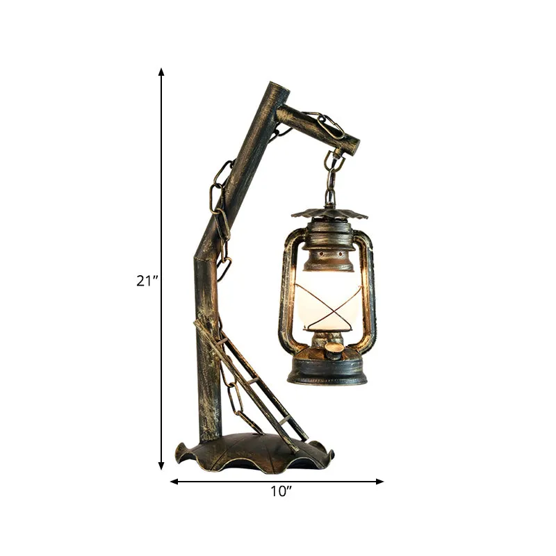 Opaal glazen lantaarn tafellamp Vintage 1 slaapkamer bureaulamp messing met metalen schuine arm Clearhalo