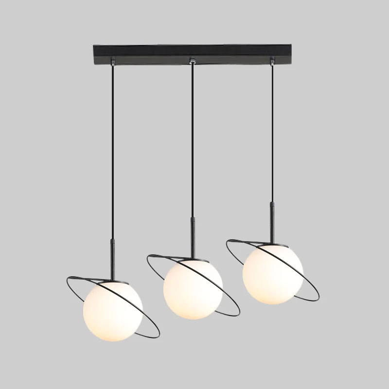 Opaal mat glazen planeet multi-licht hanglamp postmodern 3 lampen zwarte hanglampenset boven eettafel Clearhalo