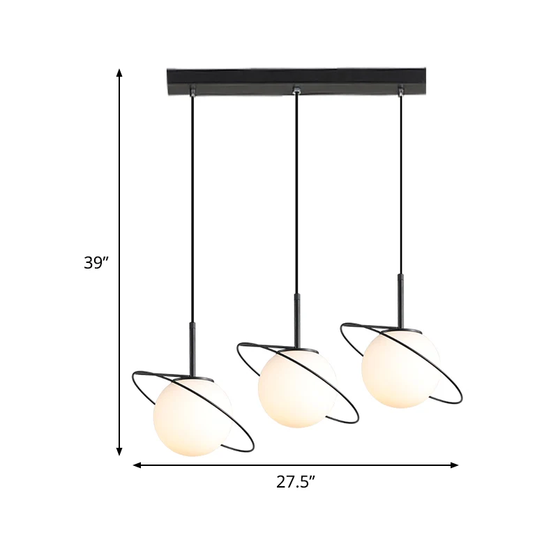 Opaal mat glazen planeet multi-licht hanglamp postmodern 3 lampen zwarte hanglampenset boven eettafel Clearhalo