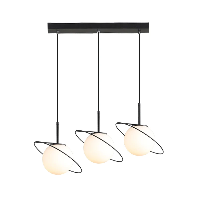 Opaal mat glazen planeet multi-licht hanglamp postmodern 3 lampen zwarte hanglampenset boven eettafel Clearhalo