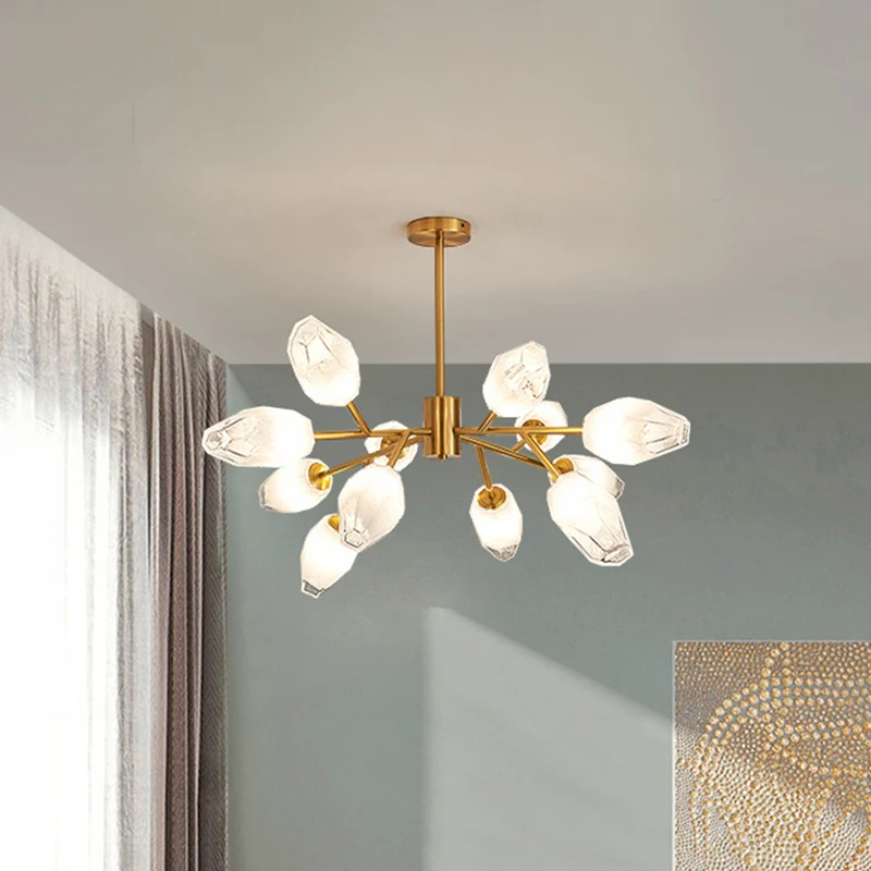 Opaal matglazen tulpknop hanglamp postmoderne 12/15 koppen plafondkroonluchter goud Clearhalo