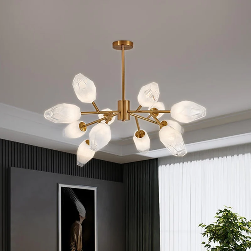 Opaal matglazen tulpknop hanglamp postmoderne 12/15 koppen plafondkroonluchter goud Clearhalo
