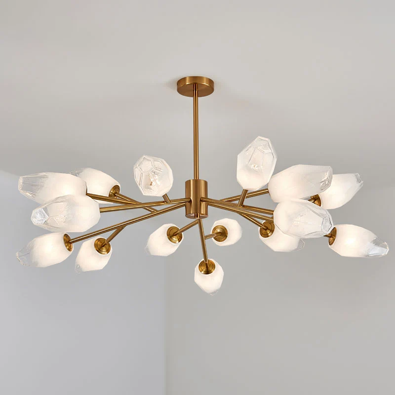 Opaal matglazen tulpknop hanglamp postmoderne 12/15 koppen plafondkroonluchter goud Clearhalo