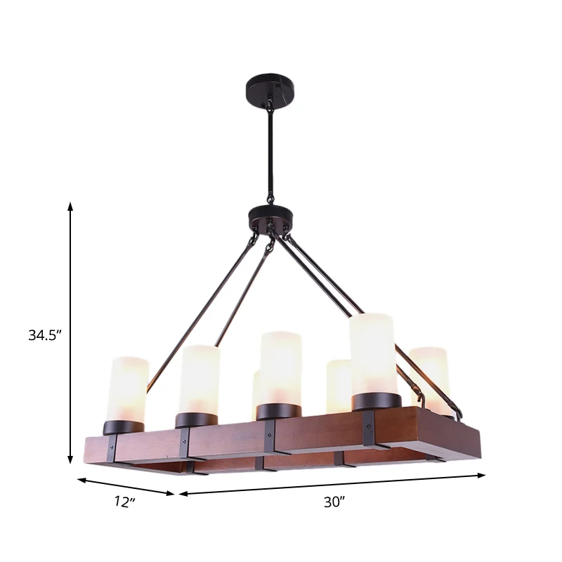 Opaalglas Black Island hangcilinder multi-licht industriële hanglampset met houten rechthoek Clearhalo