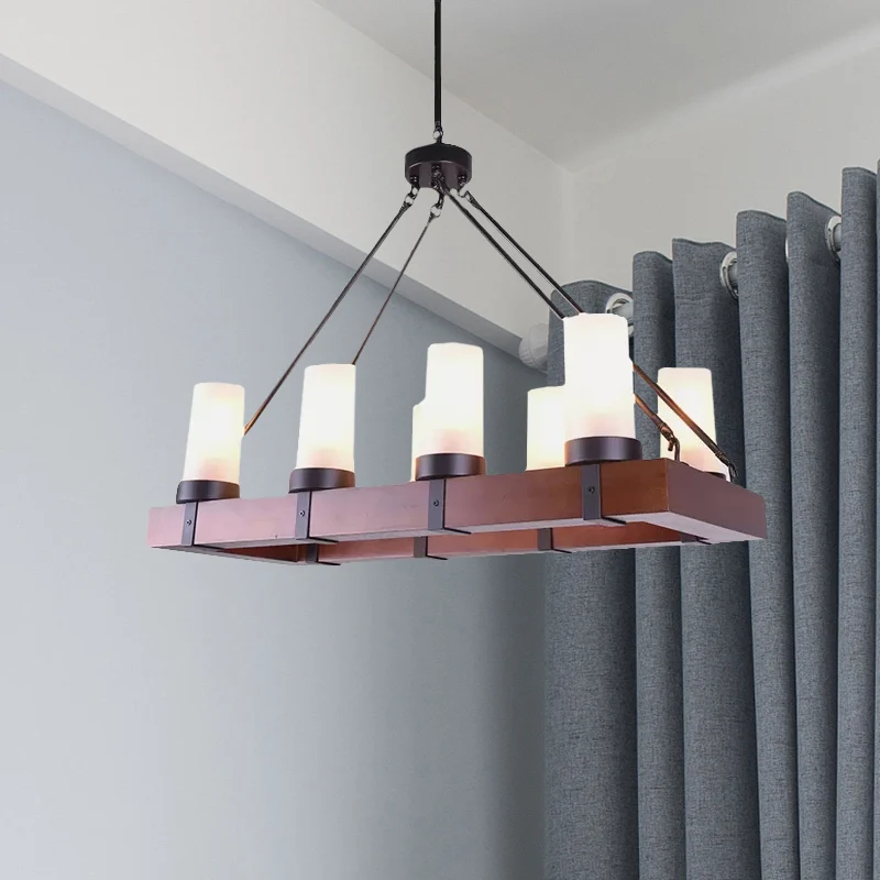 Opaalglas Black Island hangcilinder multi-licht industriële hanglampset met houten rechthoek Clearhalo