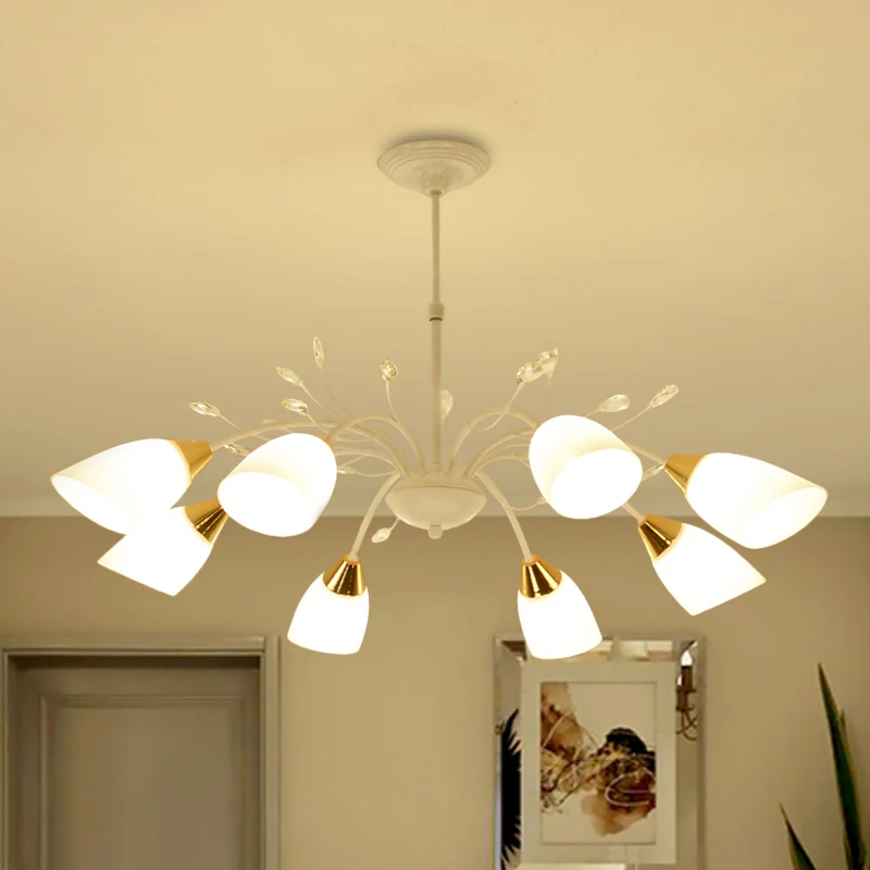 Opaalglas bloemenkroonluchterlamp Modernisme 8-kops hangend plafondlicht wit Clearhalo