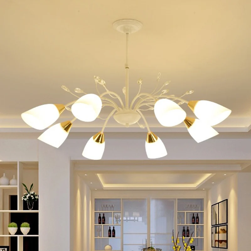 Opaalglas bloemenkroonluchterlamp Modernisme 8-kops hangend plafondlicht wit Clearhalo