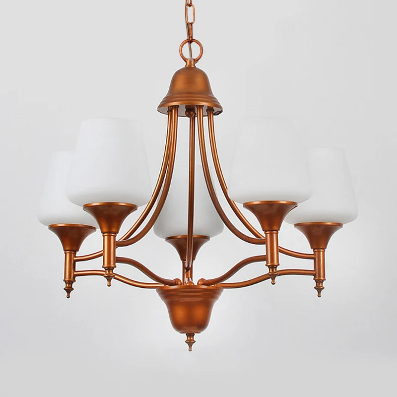 Opaalglas bronzen kroonluchter verlichting taps toelopend 3/5/6 lampen platteland hangende hanger voor slaapkamer Clearhalo