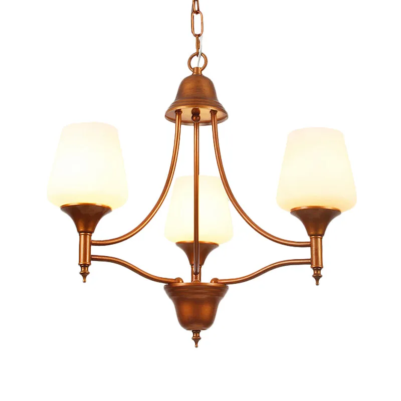 Opaalglas bronzen kroonluchter verlichting taps toelopend 3/5/6 lampen platteland hangende hanger voor slaapkamer Clearhalo