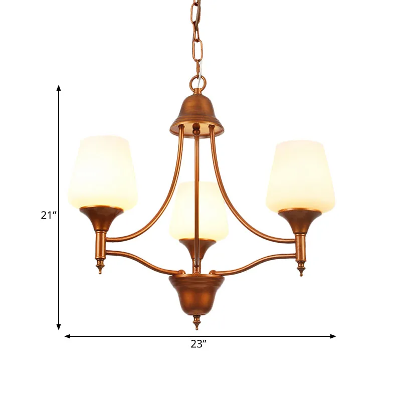 Opaalglas bronzen kroonluchter verlichting taps toelopend 3/5/6 lampen platteland hangende hanger voor slaapkamer Clearhalo