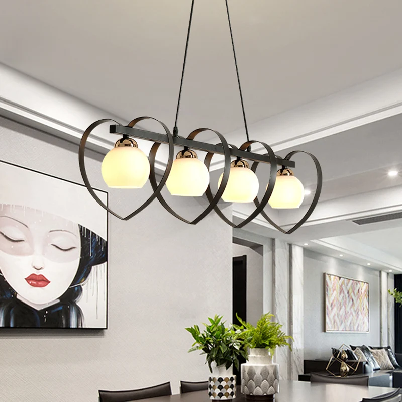 Opaalglas Global Island Lighting Hedendaagse 3/4-lichts wit/zwarte hangende plafondlamp met liefdevol hartframe Clearhalo