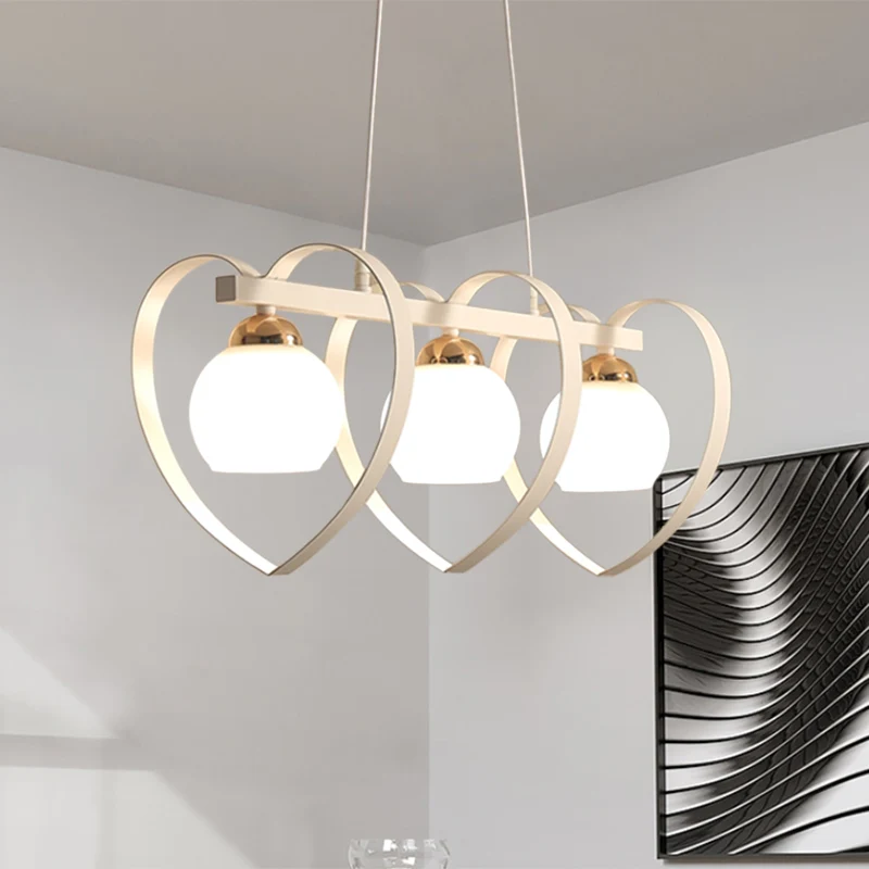 Opaalglas Global Island Lighting Hedendaagse 3/4-lichts wit/zwarte hangende plafondlamp met liefdevol hartframe Clearhalo