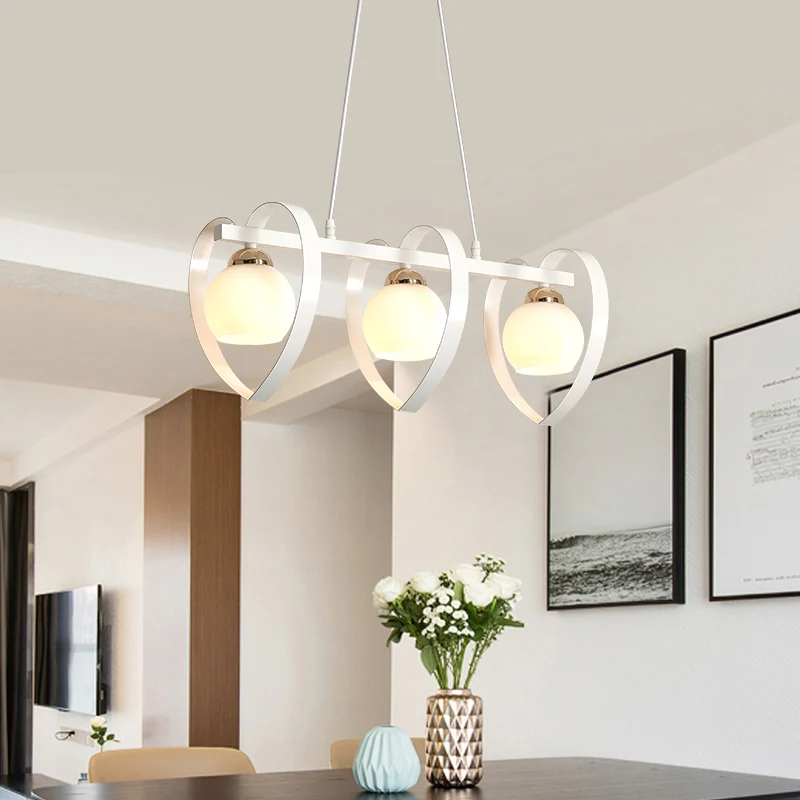 Opaalglas Global Island Lighting Hedendaagse 3/4-lichts wit/zwarte hangende plafondlamp met liefdevol hartframe Clearhalo