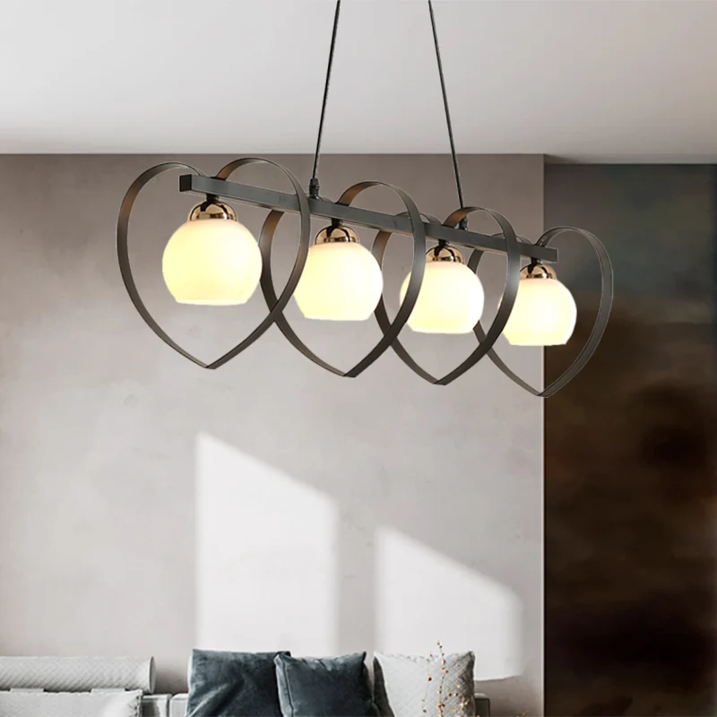 Opaalglas Global Island Lighting Hedendaagse 3/4-lichts wit/zwarte hangende plafondlamp met liefdevol hartframe Clearhalo