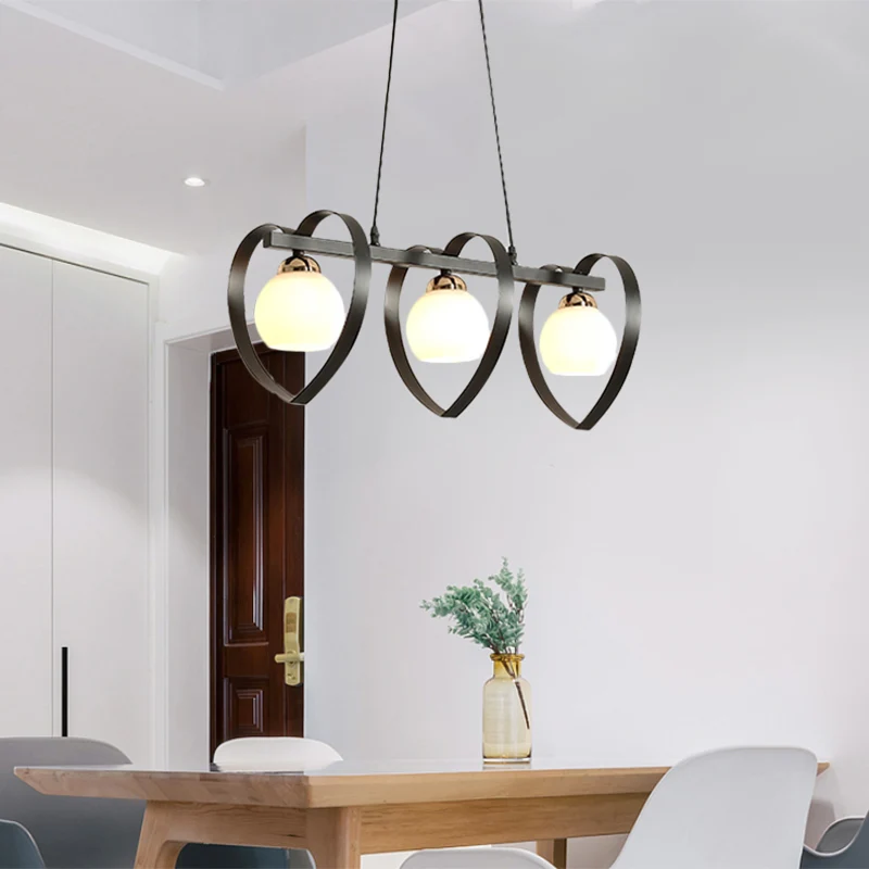 Opaalglas Global Island Lighting Hedendaagse 3/4-lichts wit/zwarte hangende plafondlamp met liefdevol hartframe Clearhalo