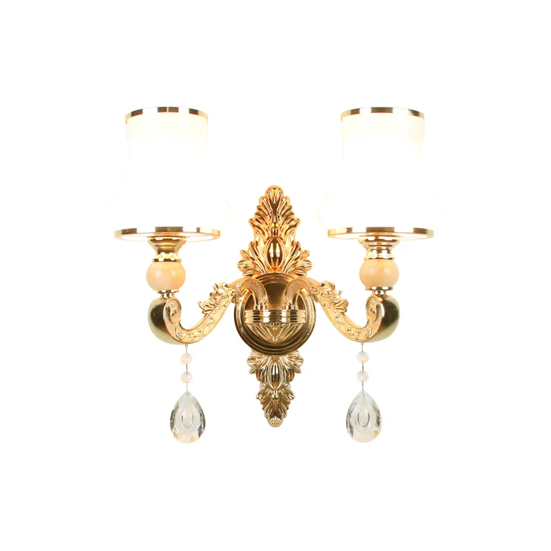 Opaalglas gouden wandlamp bloemenkap antieke wandverlichting met kristallen accent Clearhalo