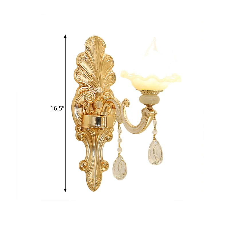 Opaalglas goudkleurige wandkandelaar Bloemkap Enkel licht Mid Century wandgemonteerd licht Clearhalo