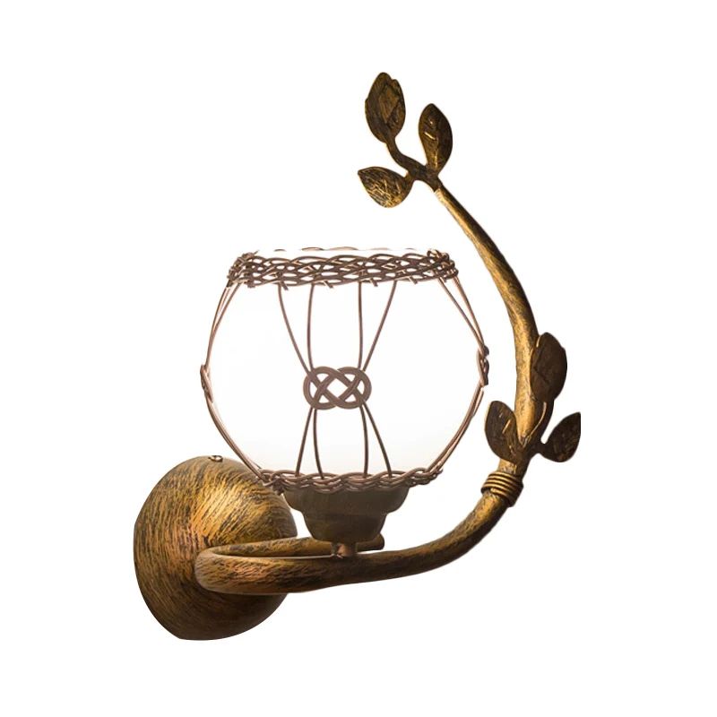 Opaalglas roest schanslamp bubbelkap 1-lichts vintage wandmontage verlichting voor eetkamer met ijzeren bladeren deco Clea...