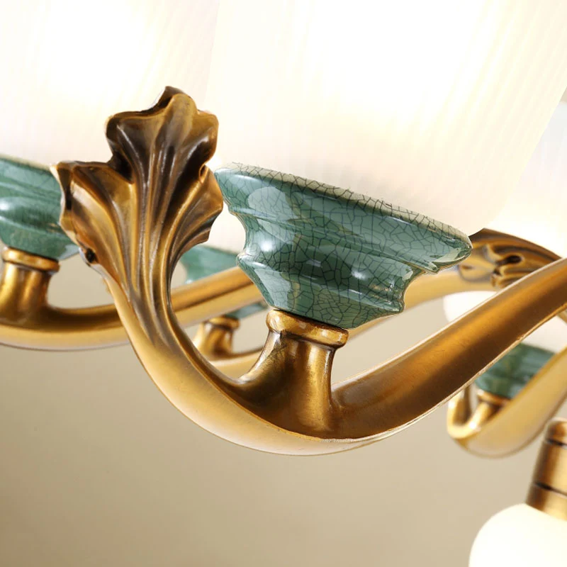 Opaalglas Ruffle Up hangende kroonluchter Eenvoudig messing hanglicht voor eetkamer Clearhalo