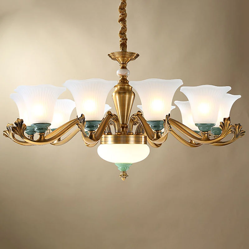 Opaalglas Ruffle Up hangende kroonluchter Eenvoudig messing hanglicht voor eetkamer Clearhalo