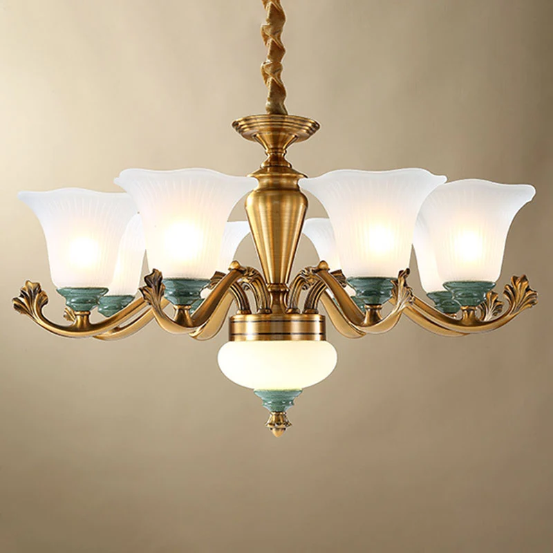 Opaalglas Ruffle Up hangende kroonluchter Eenvoudig messing hanglicht voor eetkamer Clearhalo