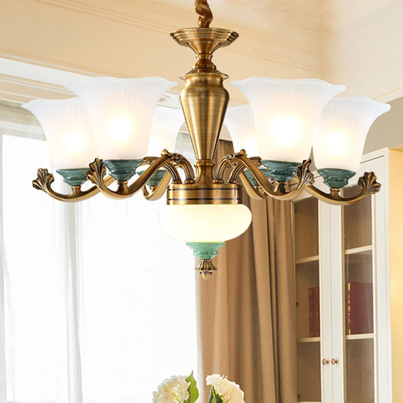 Opaalglas Ruffle Up hangende kroonluchter Eenvoudig messing hanglicht voor eetkamer Clearhalo