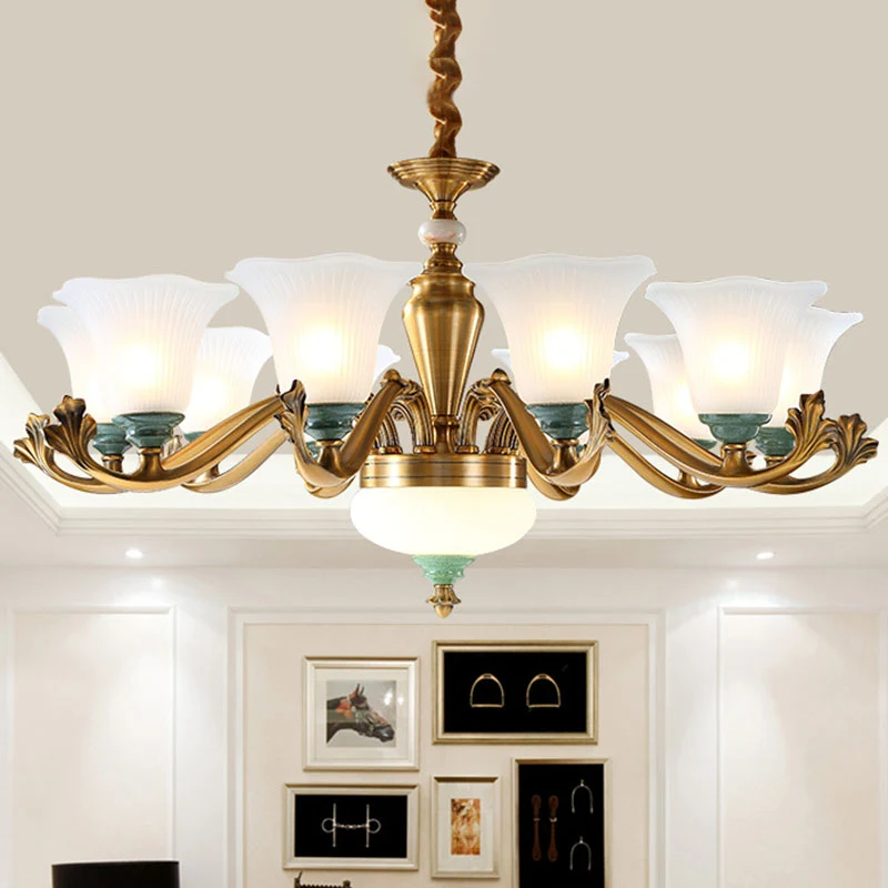 Opaalglas Ruffle Up hangende kroonluchter Eenvoudig messing hanglicht voor eetkamer Clearhalo