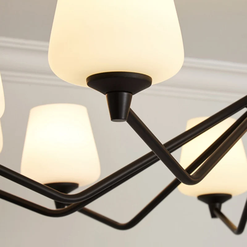 Opaalglas zwarte hanglamp Sputnik 12-lichts traditionele kroonluchterlamp met bekerkap Clearhalo