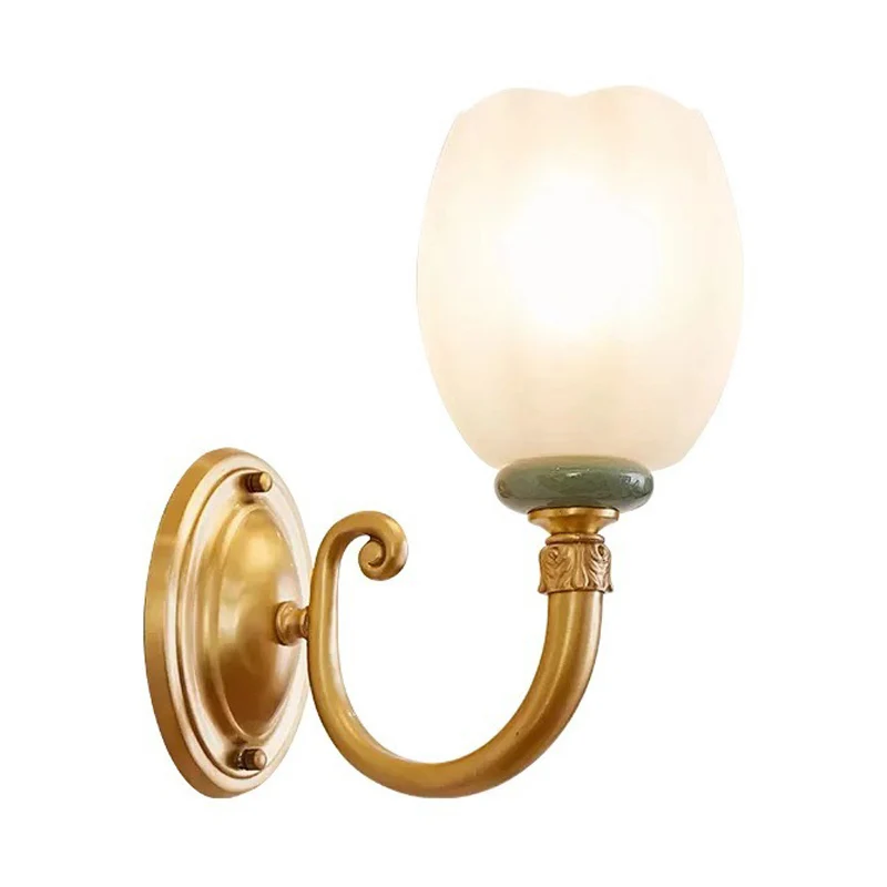 Opaline glazen bloemblaadje wandlamp vintage stijl 1/2-licht woonkamer blaker lichtarmatuur messing Clearhalo