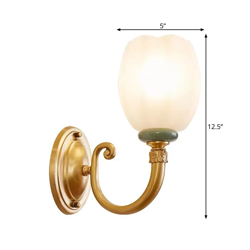 Opaline glazen bloemblaadje wandlamp vintage stijl 1/2-licht woonkamer blaker lichtarmatuur messing Clearhalo