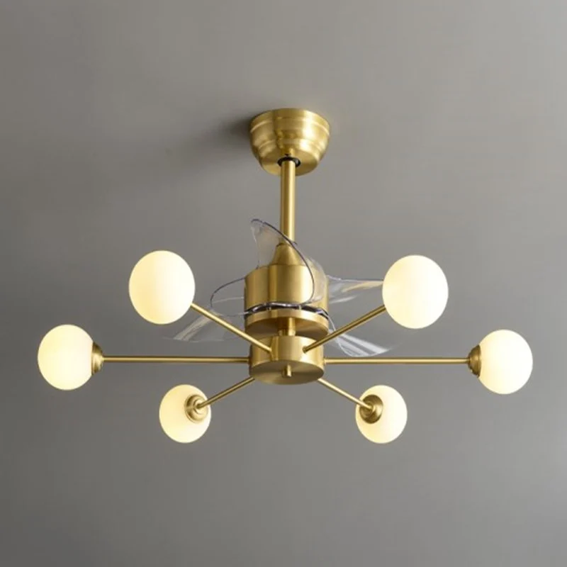 34" W opaline glazen bol semi-inbouwverlichting postmodern messing afstandsbediening plafondventilatorlicht met 3 bladen C...