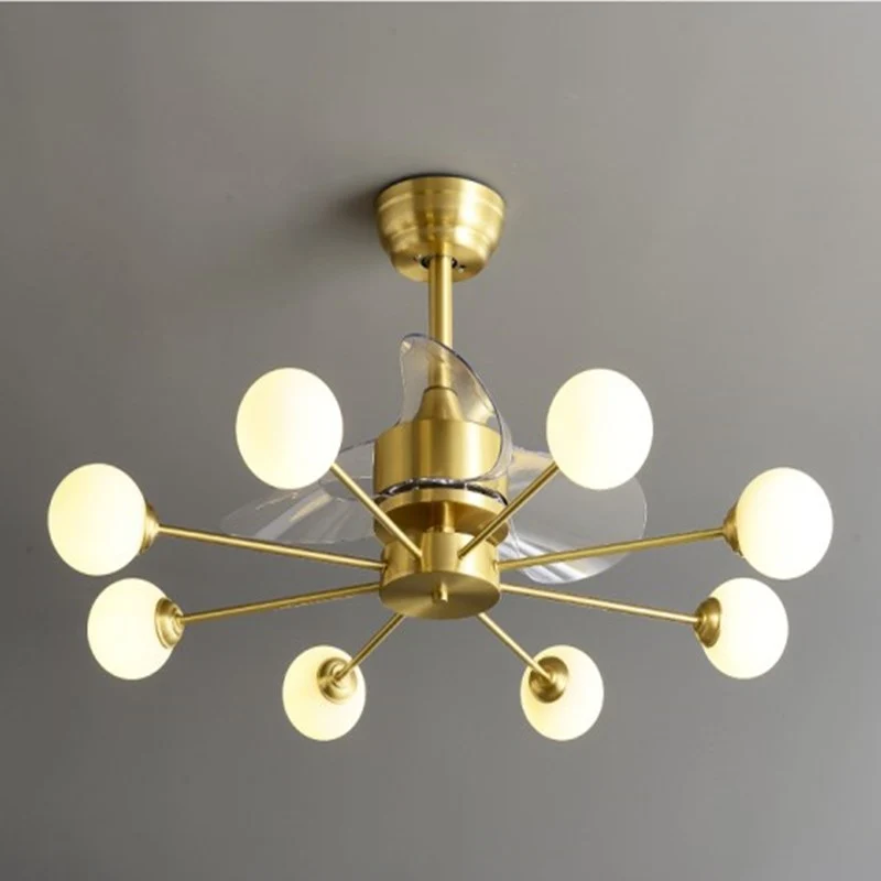 34" W opaline glazen bol semi-inbouwverlichting postmodern messing afstandsbediening plafondventilatorlicht met 3 bladen C...