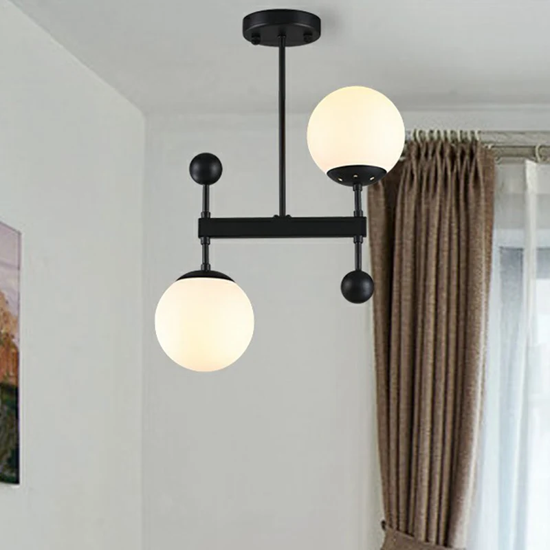Opaline glazen bolvormige hanglamp Minimalistische 2-koppige kroonluchterlamp voor eetkamer Clearhalo