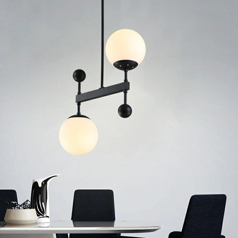 Opaline glazen bolvormige hanglamp Minimalistische 2-koppige kroonluchterlamp voor eetkamer Clearhalo
