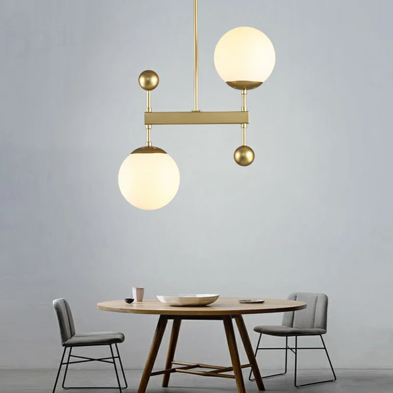 Opaline glazen bolvormige hanglamp Minimalistische 2-koppige kroonluchterlamp voor eetkamer Clearhalo