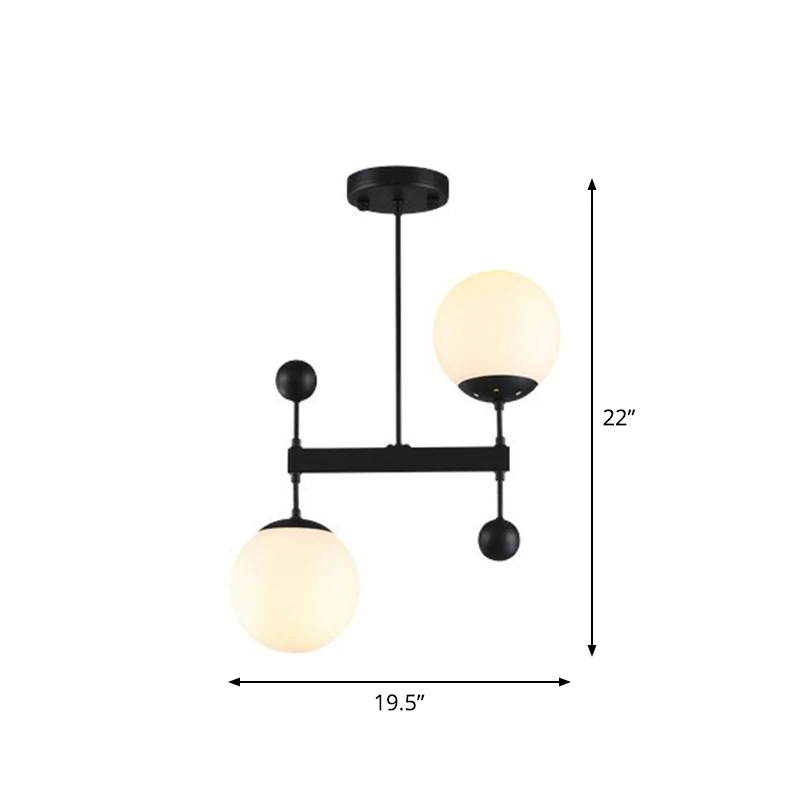 Opaline glazen bolvormige hanglamp Minimalistische 2-koppige kroonluchterlamp voor eetkamer Clearhalo