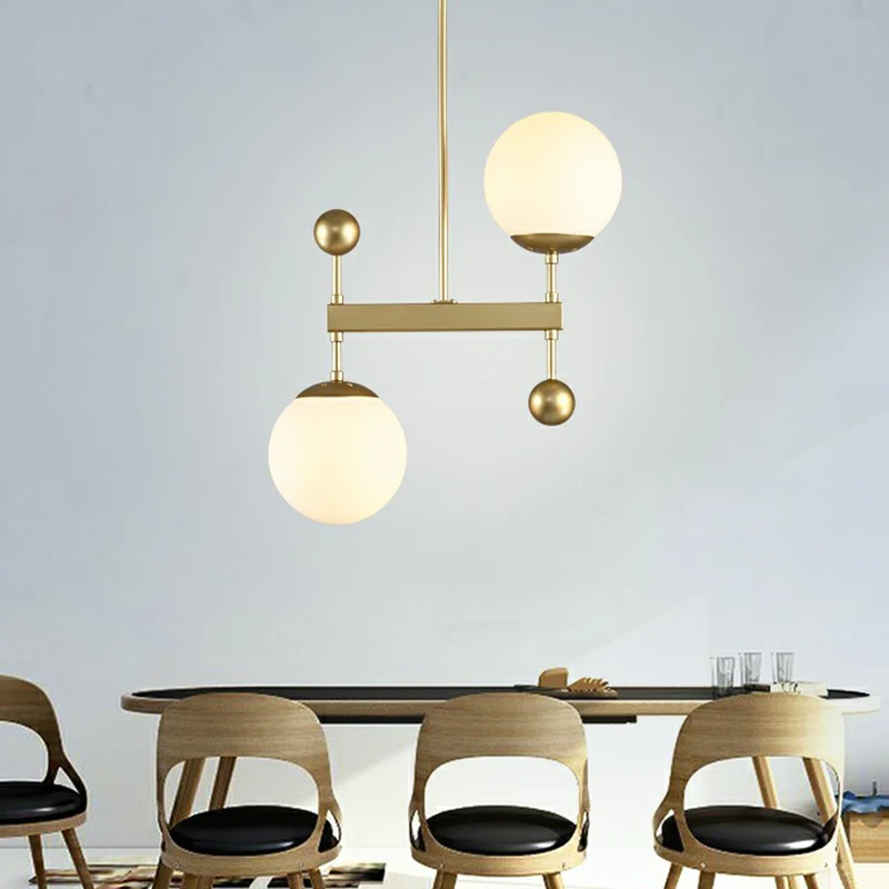 Opaline glazen bolvormige hanglamp Minimalistische 2-koppige kroonluchterlamp voor eetkamer Clearhalo
