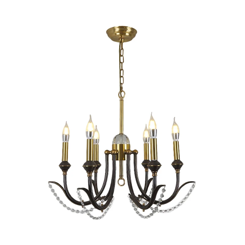 Open lamp ophangverlichting Traditioneel metaal 6/8 lichts Gouden afwerking Kroonluchter hanglamp met helder kristaldeco C...