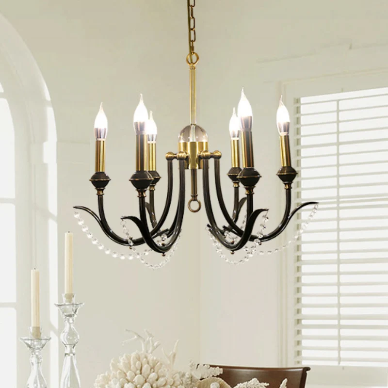 Open lamp ophangverlichting Traditioneel metaal 6/8 lichts Gouden afwerking Kroonluchter hanglamp met helder kristaldeco C...