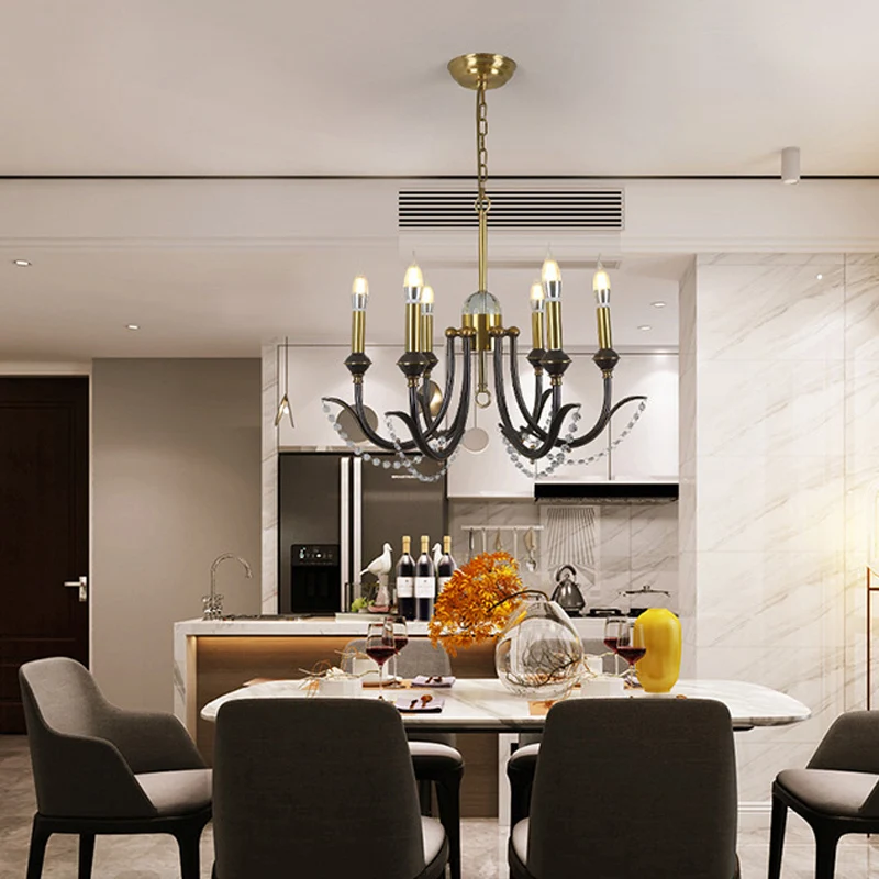 Open lamp ophangverlichting Traditioneel metaal 6/8 lichts Gouden afwerking Kroonluchter hanglamp met helder kristaldeco C...