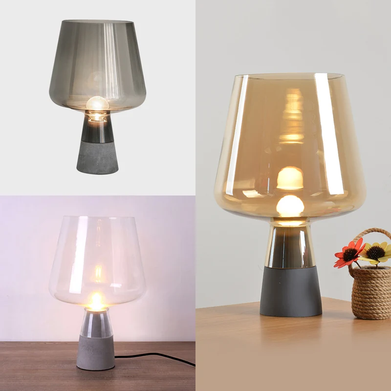 Open tafellamp modern grijs/bruin/helder glas 1-lichts leesnachttafellamp met cementbasis, 8"/10" breed Clearhalo